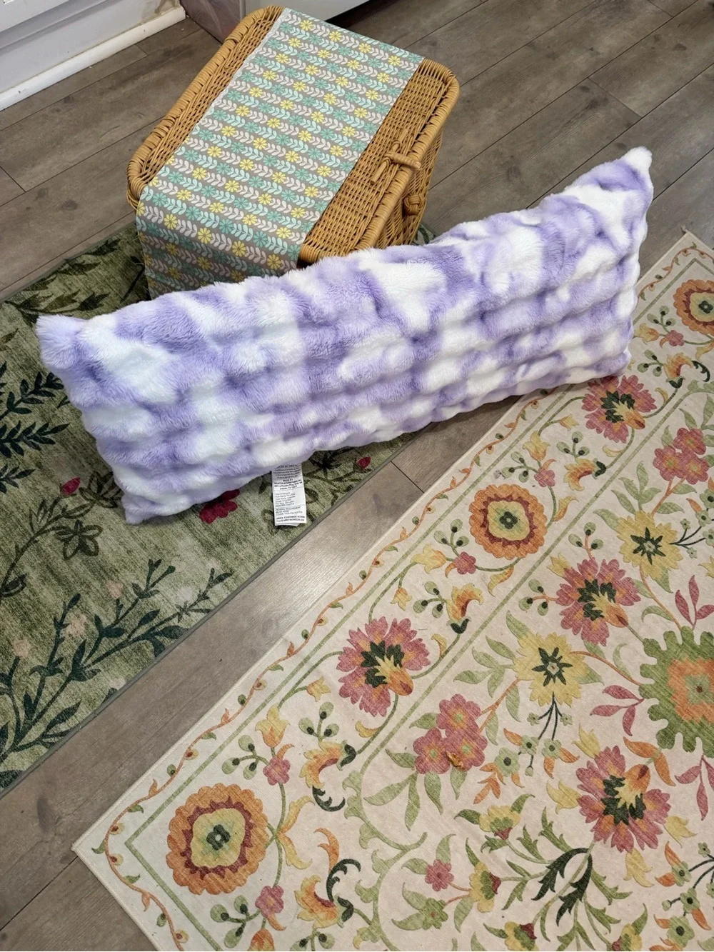New Large Girl’s Tie Dye Furry Plush Body Pillow Purple White Pillow 16x36”